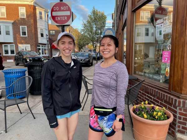Jackie and Ironette on the sidewalk by White Dog Cafe